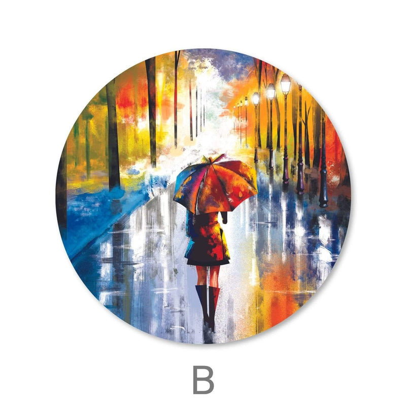 Rainy Stroll Canvas - Circle