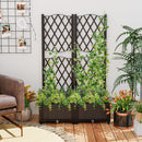PE Rattan Raised Garden Bed with Trellis Planter Box for Climbing Plants-Brown