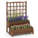 Raised Garden Bed with Trellis 2-tier Wood Planter Box with Drainage Holes-Rustic Brown