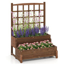 Raised Garden Bed with Trellis 2-tier Wood Planter Box with Drainage Holes-Rustic Brown by LJGDeals