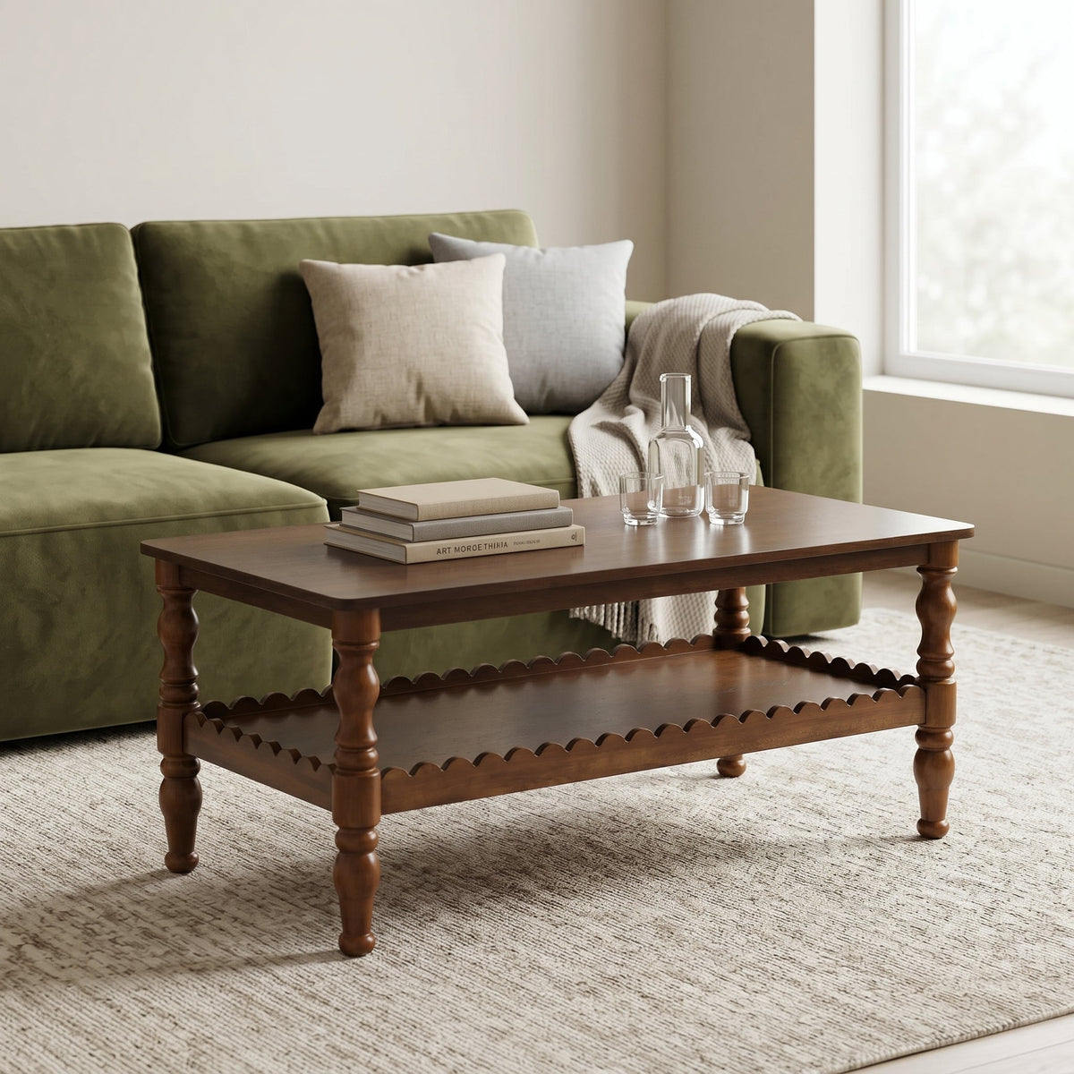 Rectangle Solid Wood Coffee Table with Storage Shelf - Natural Finish, photo 2 of 10