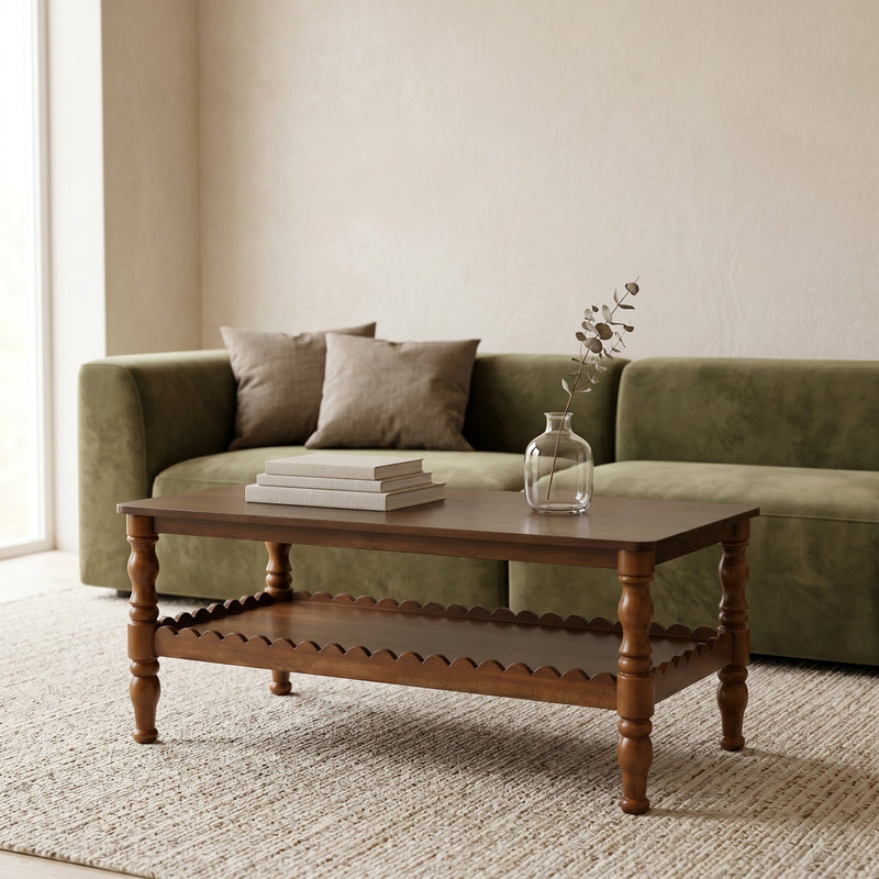 Rectangle Solid Wood Coffee Table with Storage Shelf - Natural Finish, photo 3 of 10