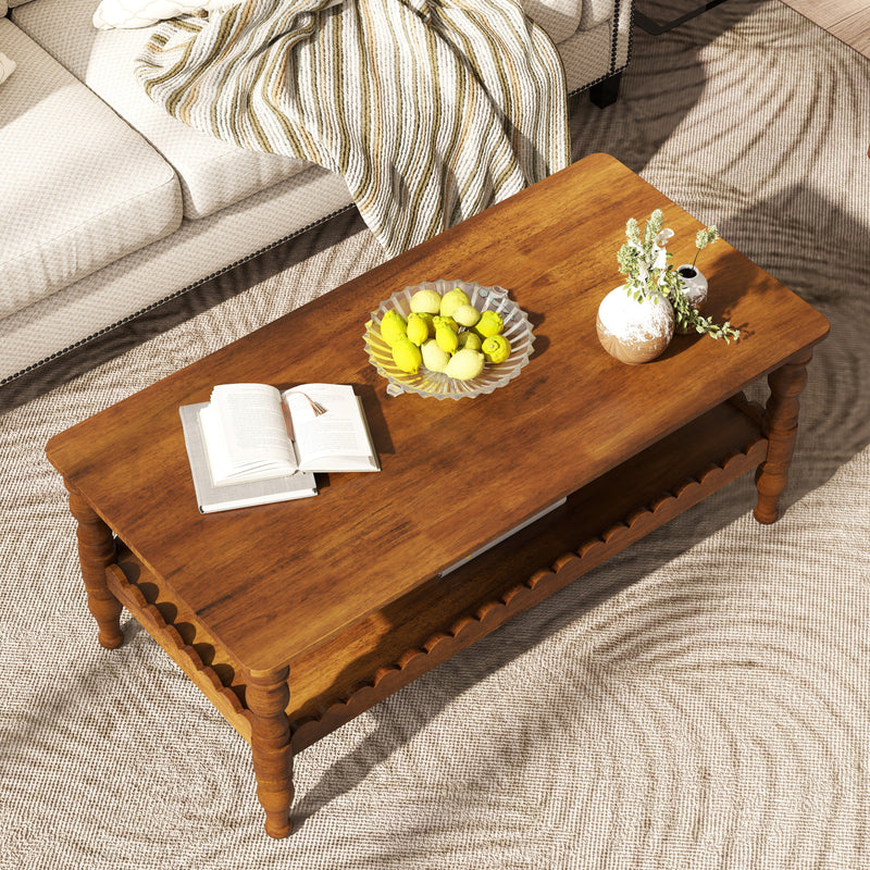 Rectangle Solid Wood Coffee Table with Storage Shelf - Natural Finish, photo 5 of 10