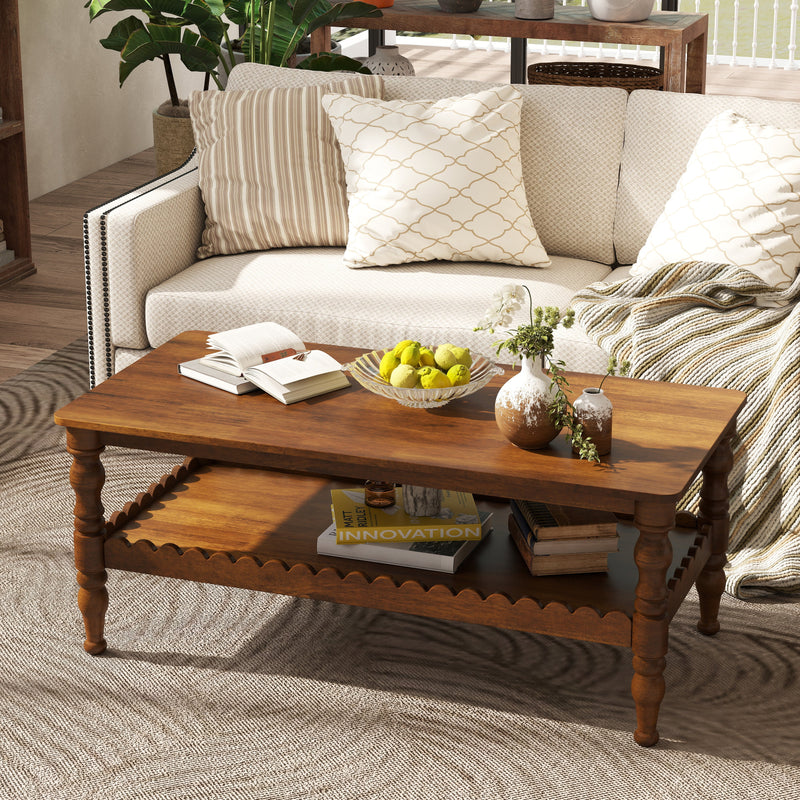 Rectangle Solid Wood Coffee Table with Storage Shelf - Natural Finish, photo 8 of 10