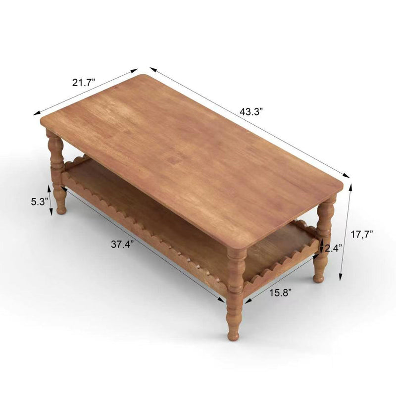 Rectangle Solid Wood Coffee Table with Storage Shelf - Natural Finish, photo 9 of 10
