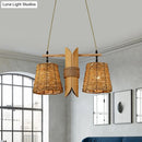 GobekUsa Rattan Conic Restaurant Pendant Lamp with 2 Beige Heads and Bamboo Tube Decoration