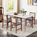 Rattan Dining Chair Set of 2 with Rubber Wood Frame and Linen Fabric Padded Seat-Walnut