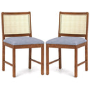 Rattan Dining Chair Set of 2 with Rubber Wood Frame and Linen Fabric Padded Seat-Walnut by LJGDeals