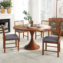 Rattan Dining Chair Set of 2 with Rubber Wood Frame and Linen Fabric Padded Seat-Walnut by LJGDeals