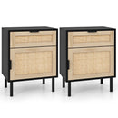Rattan Nightstand Set of 2 with Drawer and Cabinet-Natural by LJGDeals