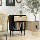 Rattan Nightstand Set of 2 with Drawer and Cabinet-Natural by DirectDeals