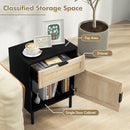 Rattan Nightstand Set of 2 with Drawer and Cabinet-Natural by DirectDeals