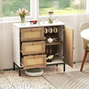 Rattan Sideboard Buffet Cabinet with 1 Door and 3 Drawers-White by LJGDeals