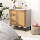 Rattan Sideboard Buffet Cabinet with 1 Door and 3 Drawers-White by LJGDeals