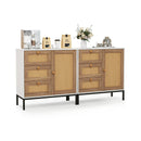Rattan Sideboard Buffet Cabinet with 1 Door and 3 Drawers-White by LJGDeals