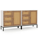 Rattan Sideboard Buffet Cabinet with 1 Door and 3 Drawers-White by LJGDeals