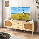 Rattan TV Stand for 65-Inch TV with Drawers and Solid Wood Legs-Natural by LJGDeals