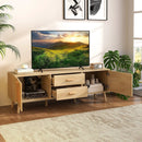 Rattan TV Stand for 65-Inch TV with Drawers and Solid Wood Legs-Natural by LJGDeals
