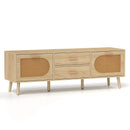 Rattan TV Stand for 65-Inch TV with Drawers and Solid Wood Legs-Natural by LJGDeals