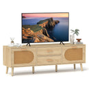 Rattan TV Stand for 65-Inch TV with Drawers and Solid Wood Legs-Natural by LJGDeals