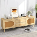 Rattan TV Stand for 65-Inch TV with Drawers and Solid Wood Legs-Natural by LJGDeals