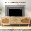 Rattan TV Stand for 65-Inch TV with Drawers and Solid Wood Legs-Natural by LJGDeals