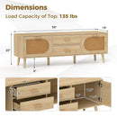 Rattan TV Stand for 65-Inch TV with Drawers and Solid Wood Legs-Natural by LJGDeals