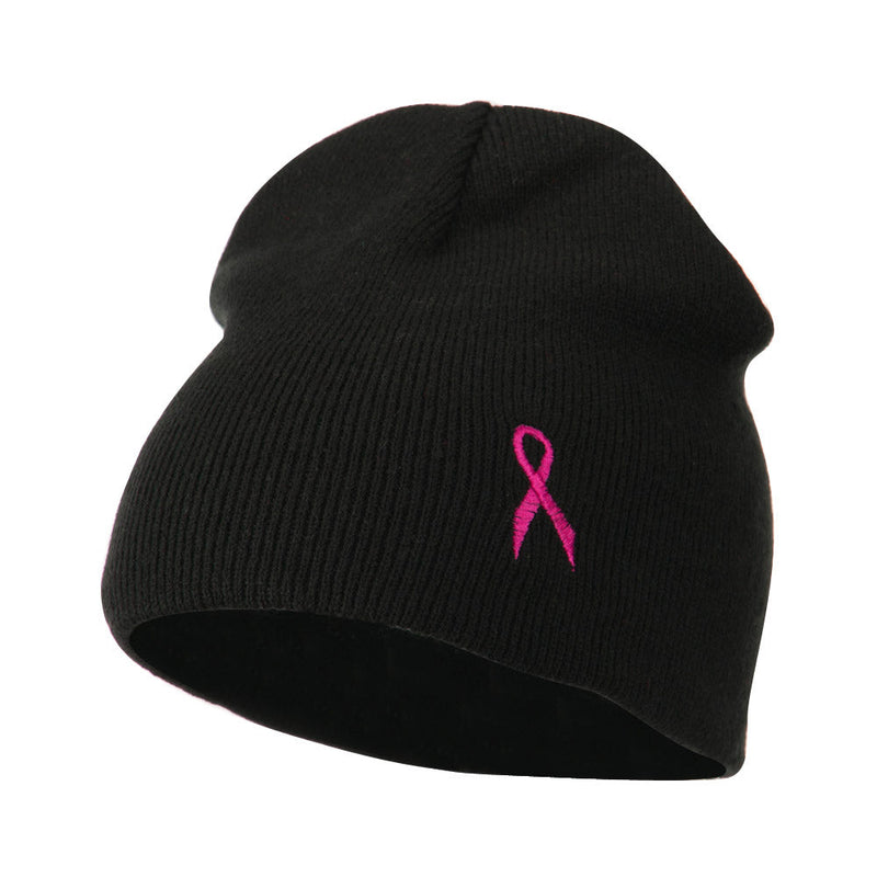 Breast Cancer Ribbon Embroidered Short Beanie