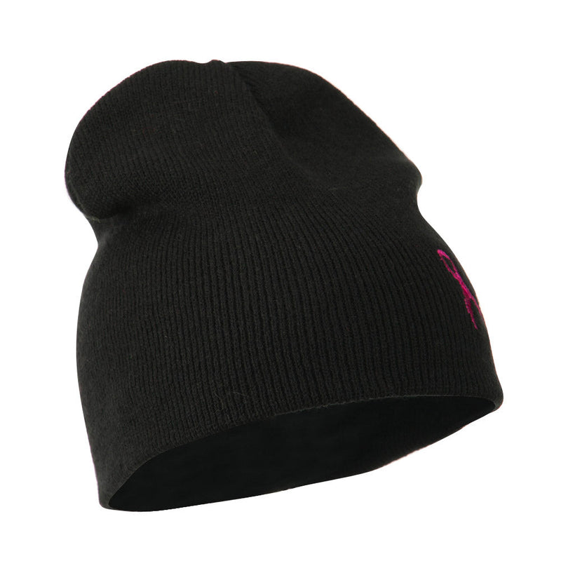 Breast Cancer Ribbon Embroidered Short Beanie