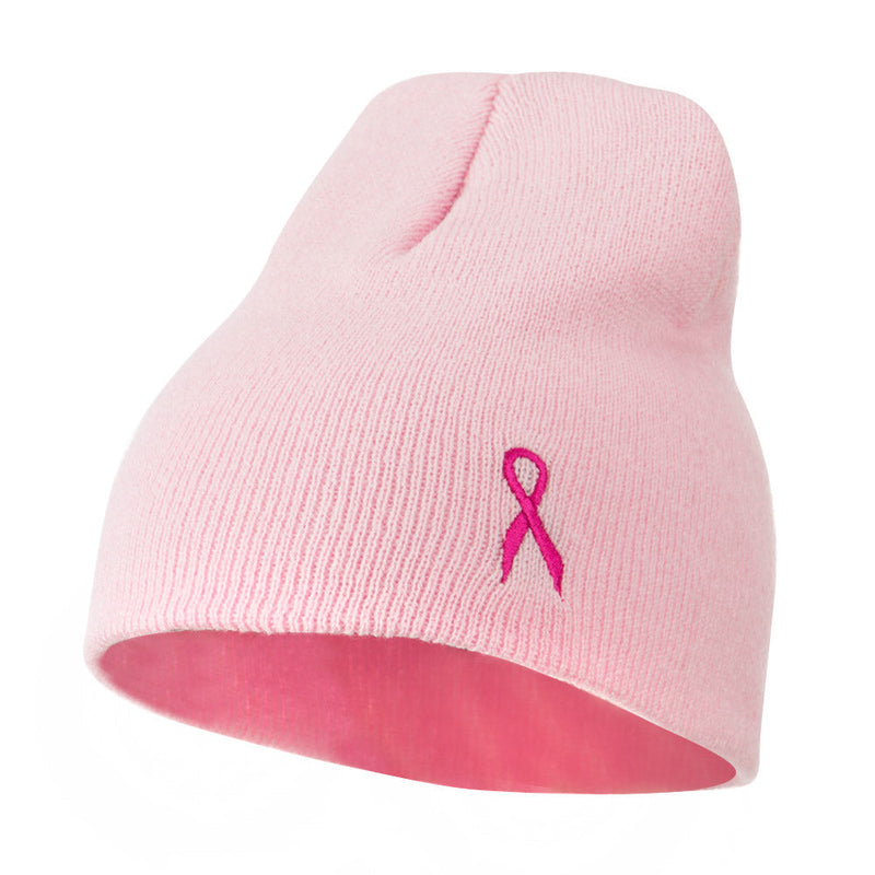 Breast Cancer Ribbon Embroidered Short Beanie