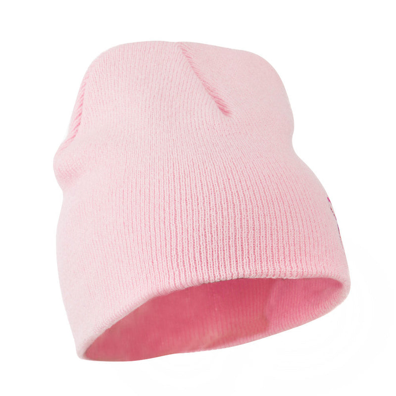 Breast Cancer Ribbon Embroidered Short Beanie
