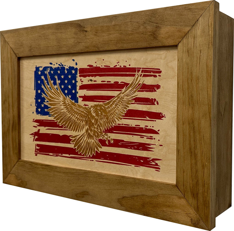 Bald Eagle & American Flag Patriotic Decorative Wall-Mounted Secure Gun Cabinet