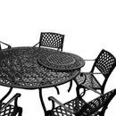 Outdoor Aluminum 7pc Round Patio Dining Set, Lazy Susan, Six Chairs