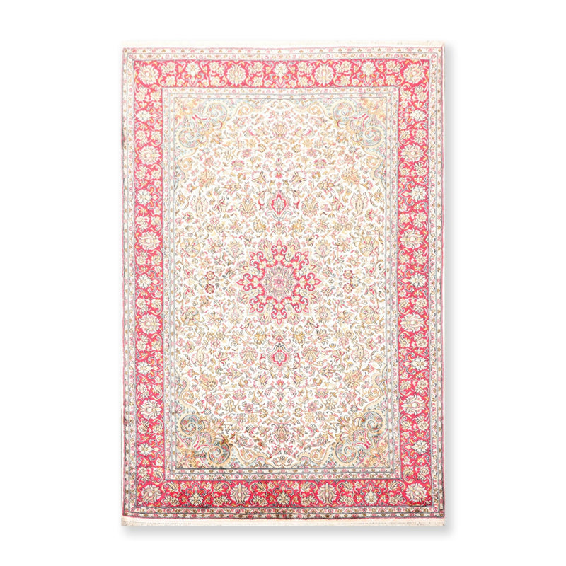 4'3"x6'3"Persian Oriental Area Rug Hand Knotted 100% Silk Traditional 400 KPSI