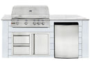 RCS 4-Burner 6-Foot Gas Grill Island with Rear Infrared Burner, Refrigerator, Access Door, White Cabinet & White Granite Countertop