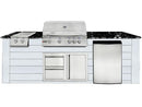RCS 4-Burner 8-Foot Gas Grill Island with Rear Infrared Burner, Refrigerator, Double Side Burner, Access Door, White Cabinet & Black Granite Countertop