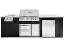 RCS 4-Burner 8-Foot Gas Grill Island with Rear Infrared Burner, Refrigerator, Double Side Burner, Access Door, Black Cabinet & White Granite Countertop