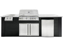 RCS 4-Burner 8-Foot Gas Grill Island with Rear Infrared Burner, Refrigerator, Double Side Burner, Access Door, Black Cabinet & White Granite Countertop