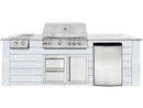 RCS 4-Burner 8-Foot Gas Grill Island with Rear Infrared Burner, Refrigerator, Double Side Burner, Access Door, White Cabinet & White Granite Countertop