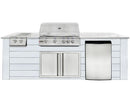 RCS 4-Burner 8-Foot Gas Grill Island with Rear Infrared Burner, Refrigerator, Double Side Burner, Access Door, White Cabinet & White Granite Countertop