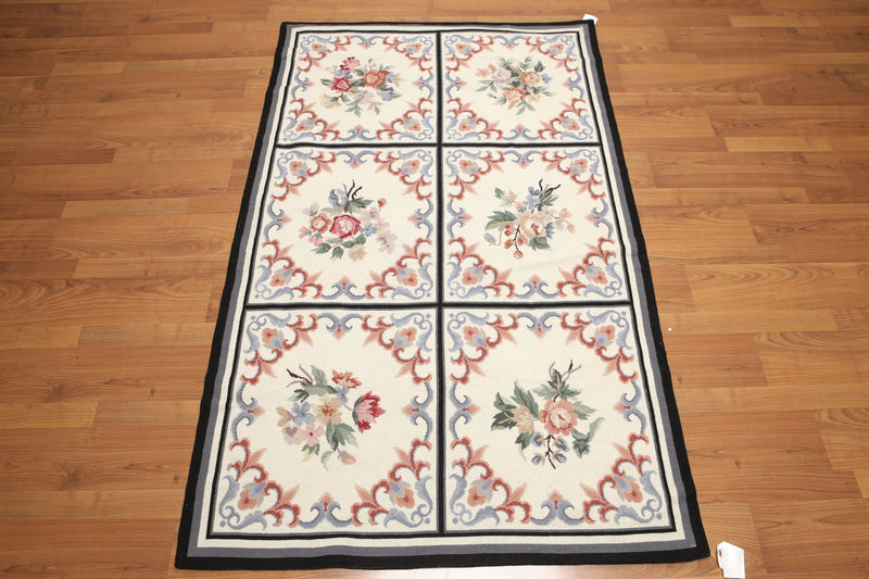 4x6 Ivory Hand Woven Needlepoint Aubusson 100% Wool Traditional Oriental Area Rug