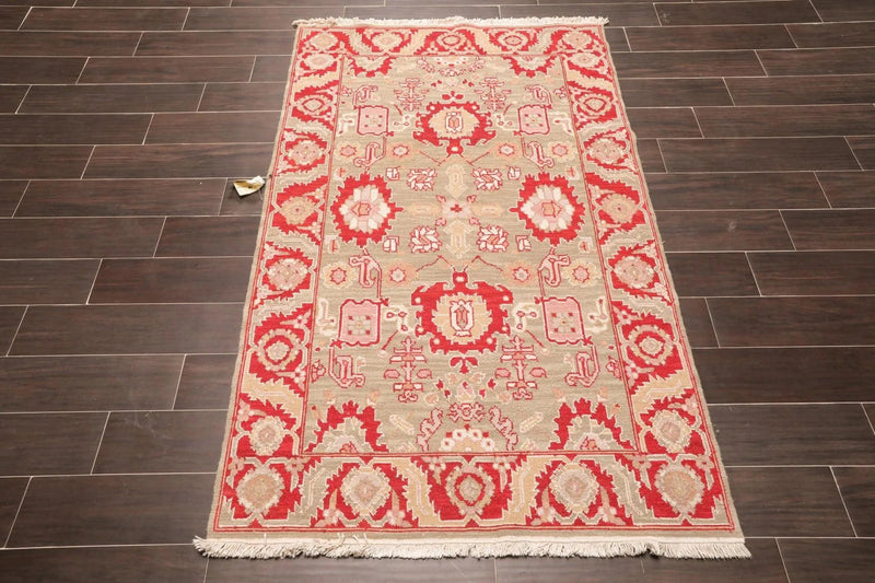 4' x 6' Hand Knotted Wool Reversible Area Rug Traditional Tan