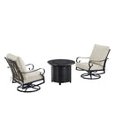 Black Aluminum Fire Table Bistro Set with Two Club Chairs by Sharicks
