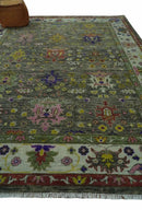Ready 9x12 Traditional Moss Green and Silver Hand knotted Oushak Wool Area Rug by The Rug Decor