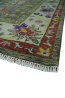 Ready 9x12 Traditional Moss Green and Silver Hand knotted Oushak Wool Area Rug by The Rug Decor