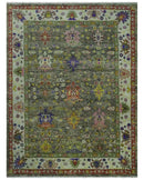 Ready 9x12 Traditional Moss Green and Silver Hand knotted Oushak Wool Area Rug by The Rug Decor