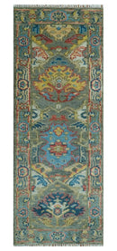 Ready to Ship 2.6x8 Oushak Charcoal and Blue Hand Knotted Wool Area Rug by The Rug Decor