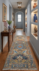 Ready to Ship 2.6x8 Oushak Charcoal and Blue Hand Knotted Wool Area Rug by The Rug Decor