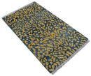 Ready to ship 3x5 Modern leopard print Charcoal And Gold Wool Rug by The Rug Decor