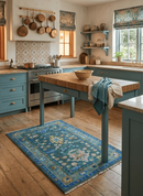 Ready to Ship 4x6 Hand Knotted Green and Blue Turkish Design Wool Rug by The Rug Decor